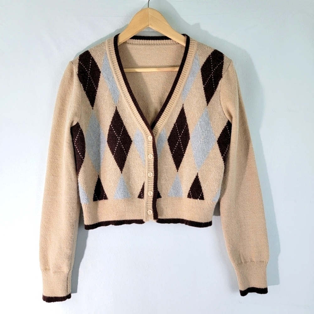 Y2K Women's Button-Up Cropped Cardigan Sz S/M Preppy Academia Coquette Neutral
